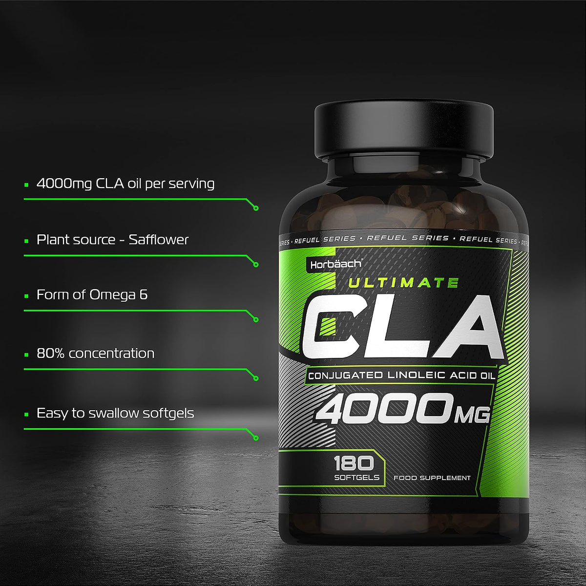 Horbäach CLA 1000mg Conjugated Linoleic Acid Oil from Safflower 180 So