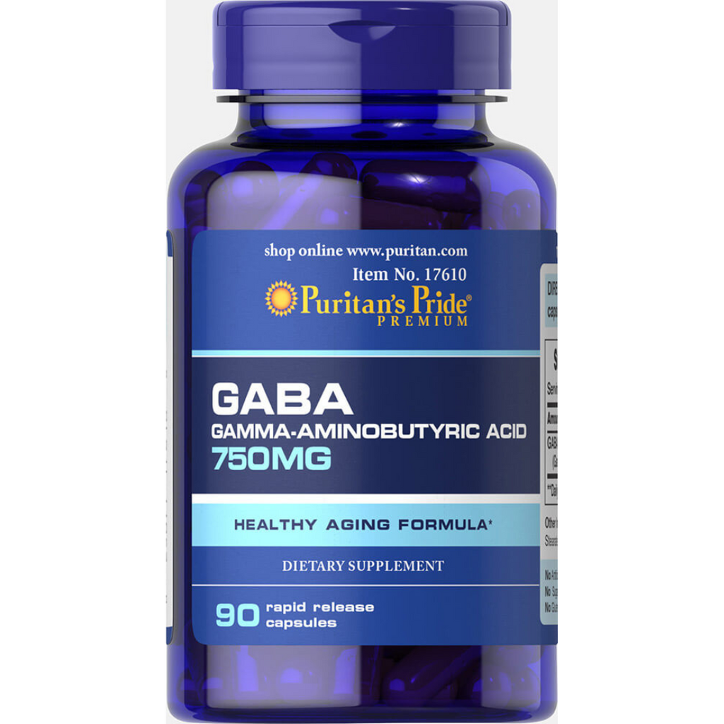 حمض غاما / غابا تركيز مضاعف 750 ملجم 90 كبسولة Puritan's Pride GABA (Gamma Aminobutyric Acid)