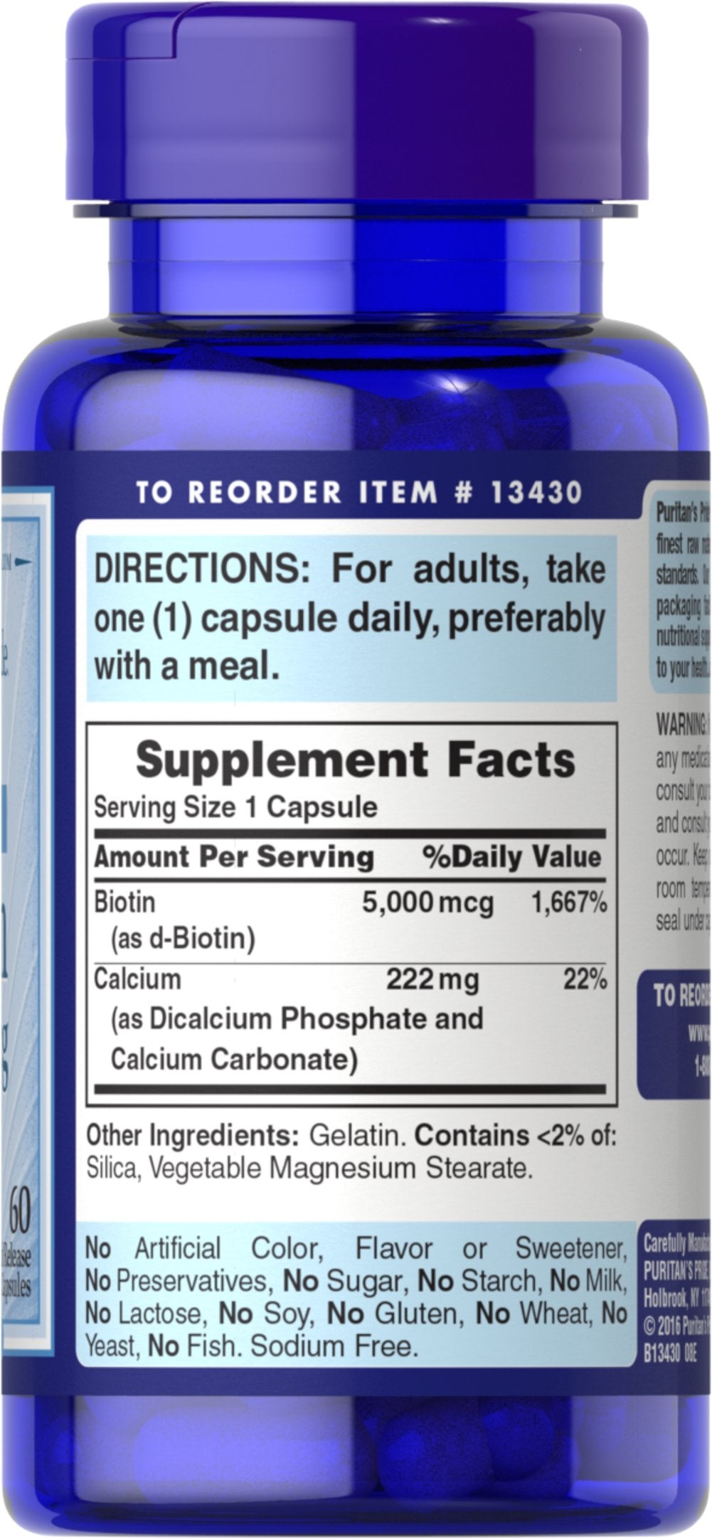 بيوتين (فيتامين ب7 ) 5000 مكجم 60 كبسولة Puritan's Pride Biotin (Vitamin B7 ) (Best Before 01-03-2027)
