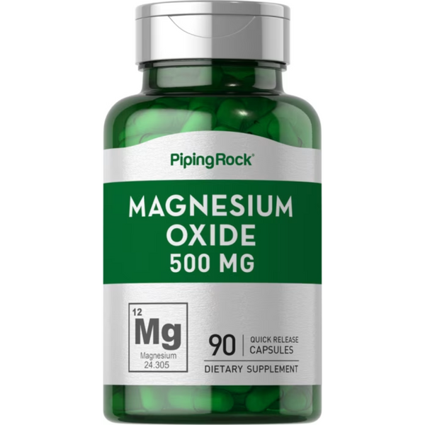 مغنيسيوم أوكسايد تركيز مضاعف 500 ملجم 90 كبسولة PipingRock Magnesium Oxide (Non-GMO) (Best Before 01-12-2026)