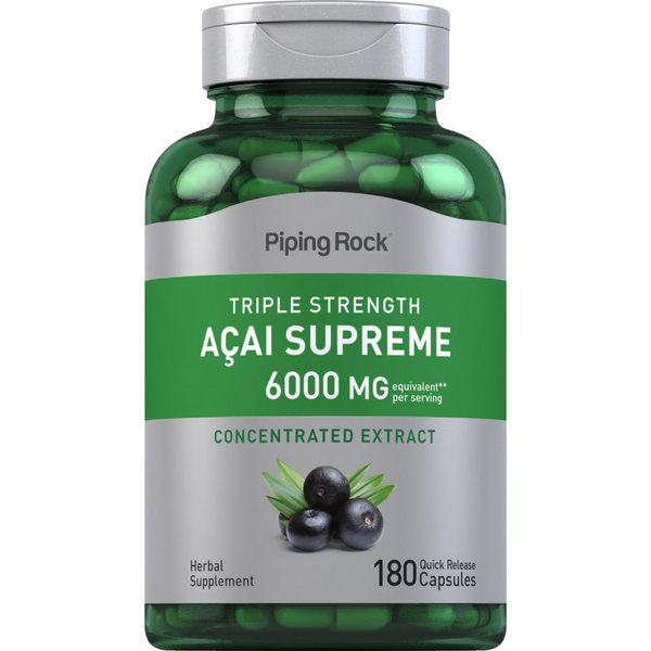 خلاصة توت الاساي المركز تعادل 3000 ملغم 180 كبسولة PipingRock Triple Strength Acai Supreme Non-GMO (Best Before 01-07-2027)