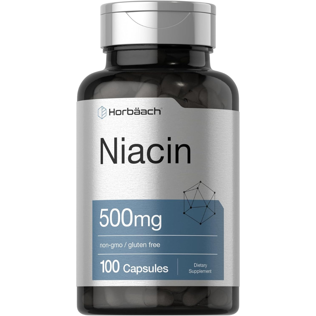 فيتامين ب3 نياسين 500 ملغم 100 كبسولة Horbäach Niacin (B3) (Non-GMO) (Best Before 01-03-2027)