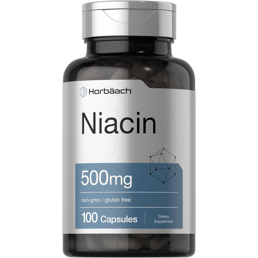 فيتامين ب3 نياسين 500 ملغم 100 كبسولة Horbäach Niacin (B3) (Non-GMO) (Best Before 01-09-2026)