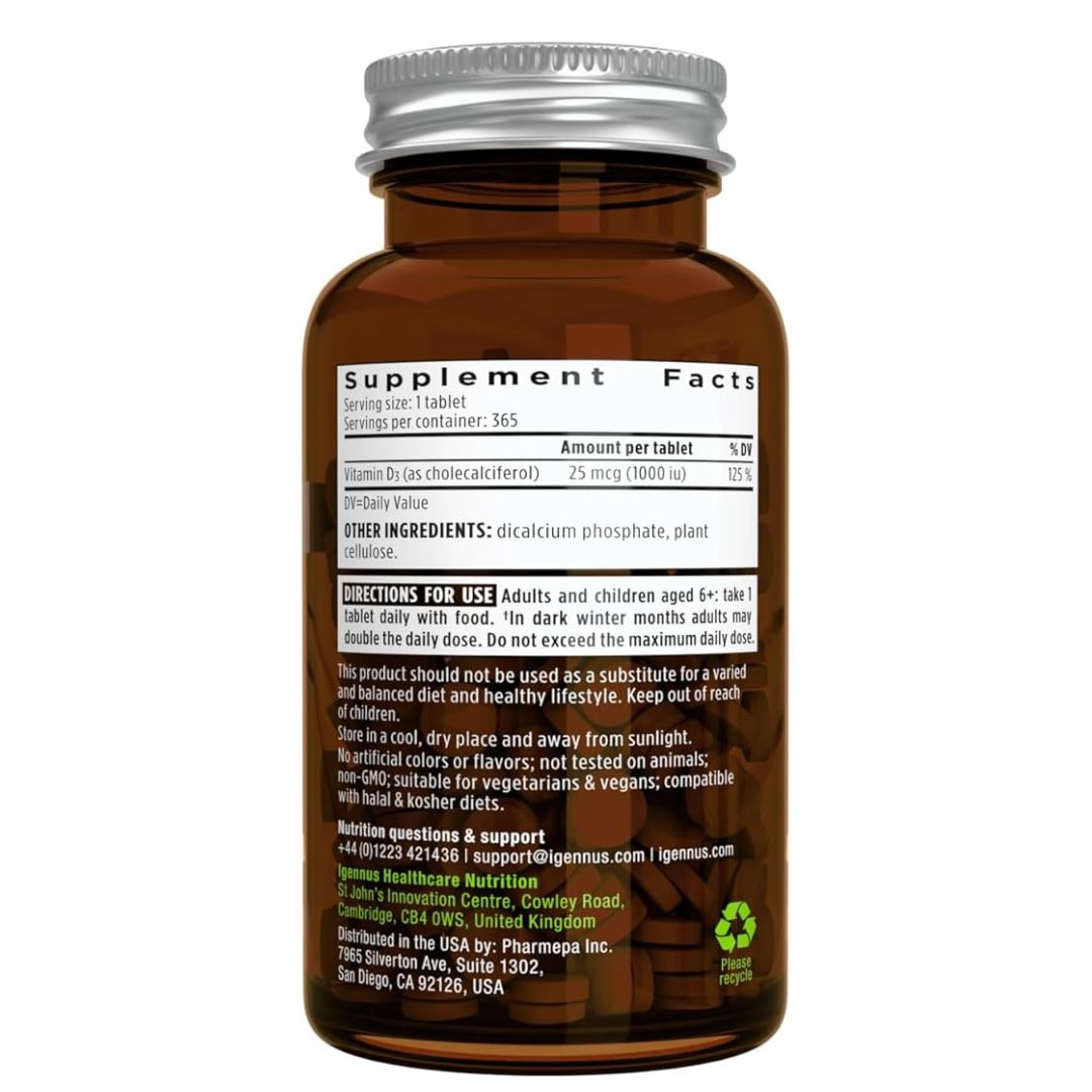 فيتامين د3 نباتي 1000 وحدة 365 قرص Igennus Vegan Vitamin D3 (Best Before 01-06-2027)