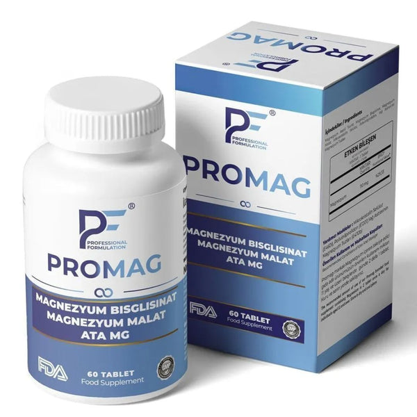مغنيسيوم كومبلكس 110 ملغم باي جلايسينيت + ماليت + توريت 60 قرص (منتج تركي) PF Professional Formulation Promag Magnesium (Best Before 01-01-2026)