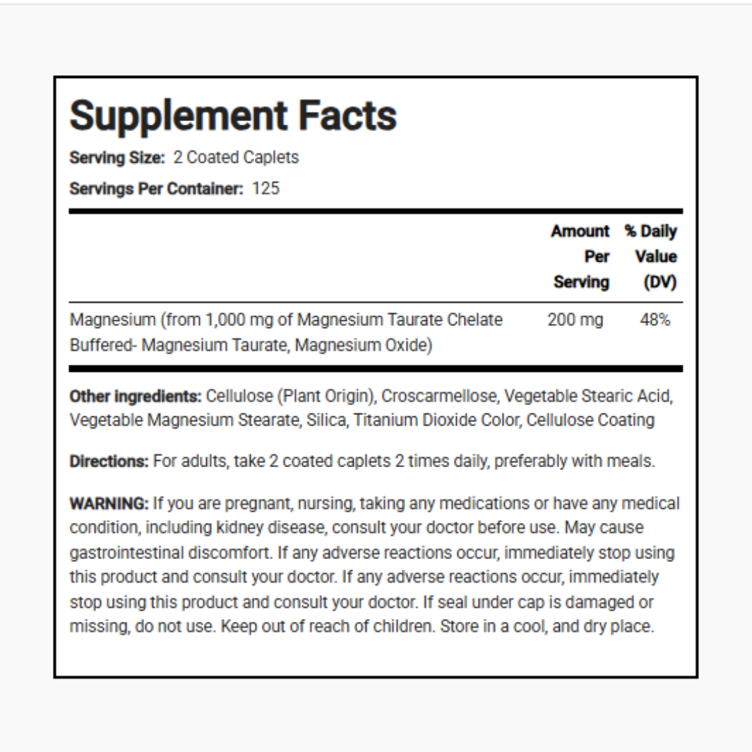 مغنيسيوم توريت 100 ملجم 250 قرص PipingRock Magnesium Taurate Non-GMO (Best Before 01-10-2028)