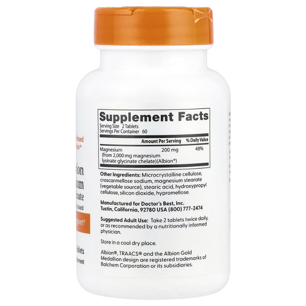مغنسيوم لايسينيت جلايسينيت كليتد 100 ملغم 120 قرص Magnesium Lysinate Glycinate Chelated High Absorption (Best Before 01-08-2027)