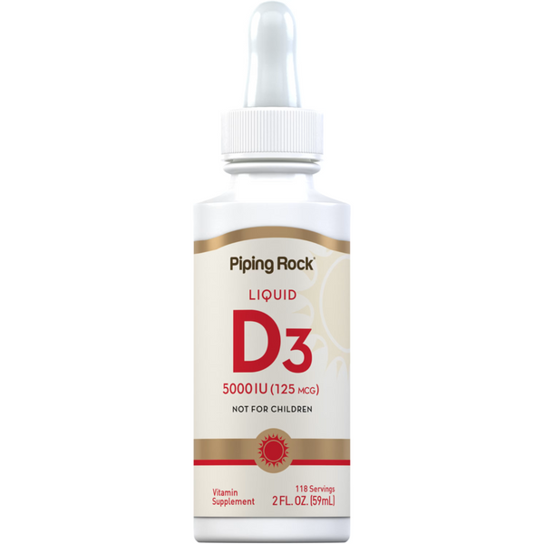 فيتامين د3 سائل 5000 وحدة كل 0.5 مل ( 1000 وحدة كل 3 نقاط) 59 مل PipingRock Vitamins LIQUID Vitamin D3 (Non-GMO) (Best Before 01-08-2027)