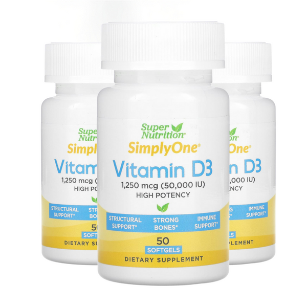 فيتامين د3 50,000 وحدة بزيت الزيتون العضوي 150 حبة Super Nutrition Simply One Vitamin D3 (Best Before 01-12-2026)