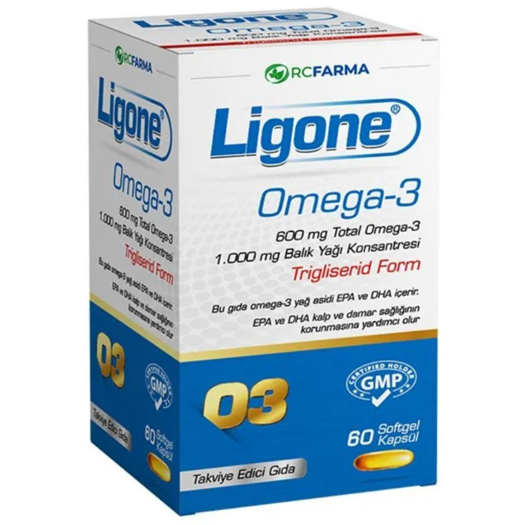 أوميجا 3 زيت سمك درجة دوائية 1000 ملغم 60 حبة (منتج تركي) Ligone Omega-3 Fish Oil EPA 330 & DHA 220 (Best Before 01-12-2026)