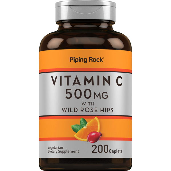 فيتامين سي 500 ملجم مع ثمر الورد 200 كبسولة PipingRock Vitamin C with Rose Hips (Non-GMO) (Best Before 01-12-2026)