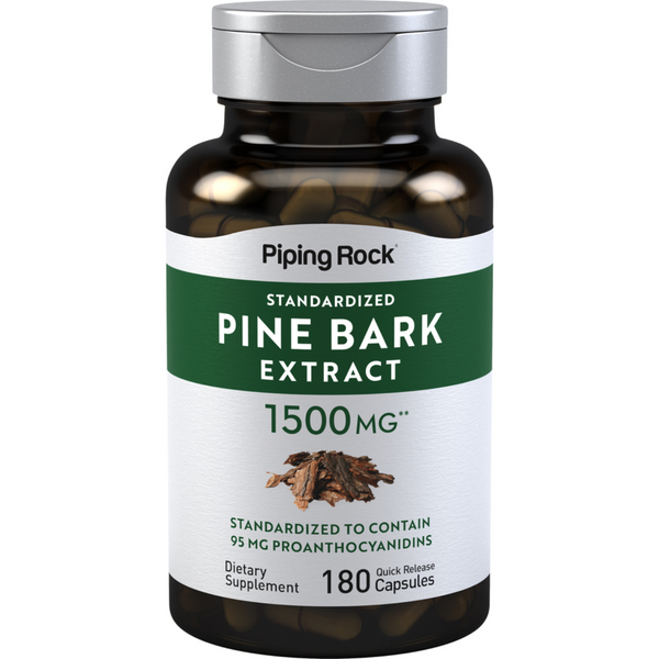 مستخلص لحاء الصنوبر يعادل 1500 ملجم بالبروانثوسياندين 180 كبسولة PipingRock Pine Bark Extract Non-GMO (Best Before 01-05-2027)