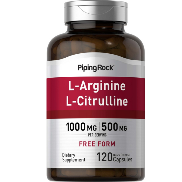 معزز أوكسيد النتريك الطبيعي ل أرجينين + ل سيترولين 750 ملغم 120 كبسولة PipingRock Nitric Oxide Booster L-Arginine & L-Citrulline (Best Before 01-11-2026)
