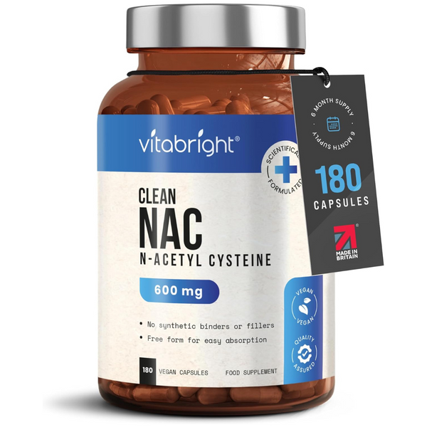 ن اسيتيل سيستين 600 ملغم 180 كبسولة VitaBright NAC (N Acetyl Cysteine) (Best Before 01-01-2026)