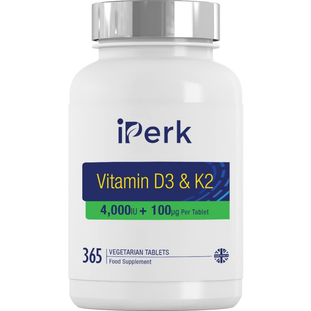 فيتامين د3 4000 وحدة + ك2 100 مكجم 365 قرص  iperk Vitamin D3 + Vitamin K2 MK7 (Best Before 01-12-2025)