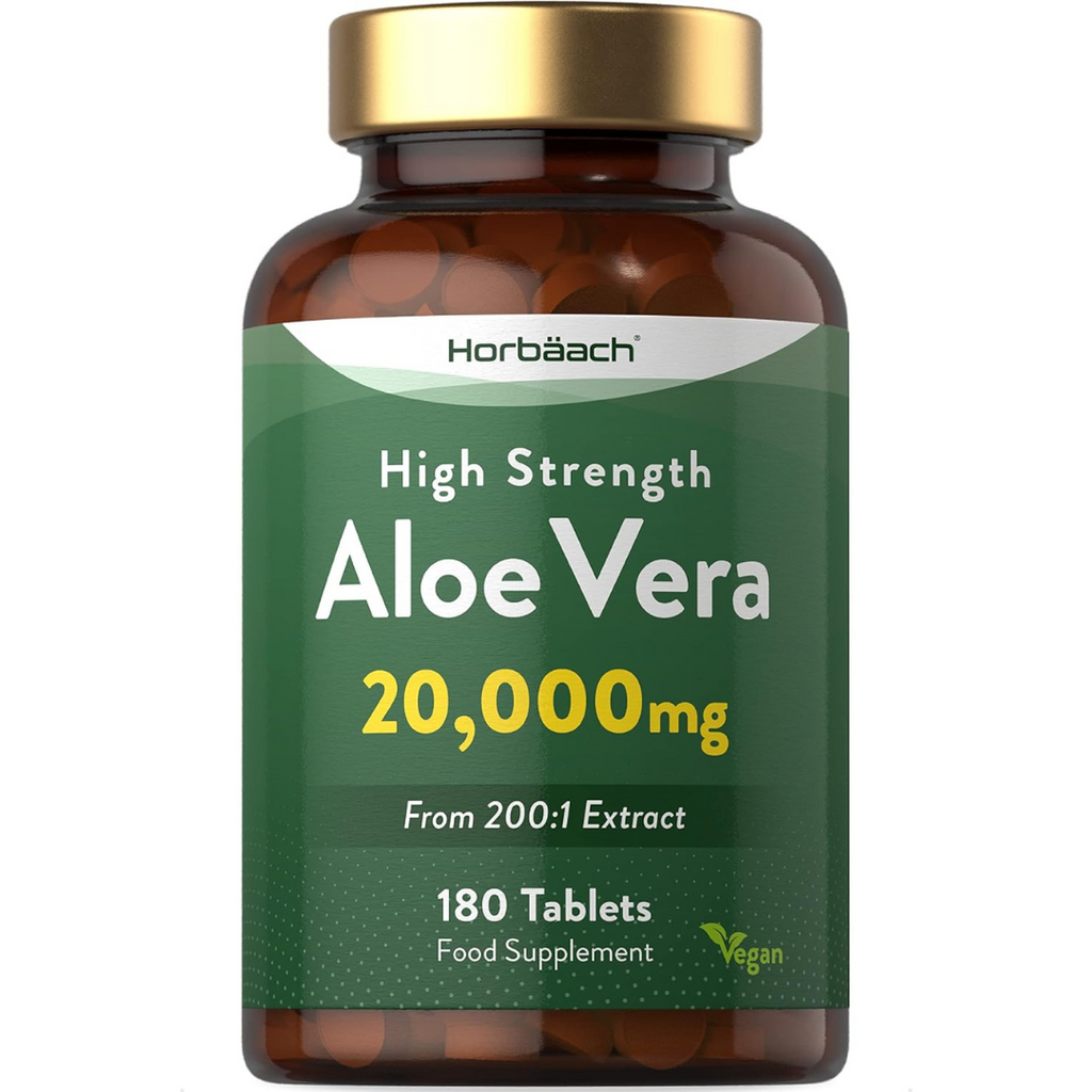 خلاصة ألوفيرا بالقوة القصوى تعادل 20000 ملجم 180 قرص Horbäach Aloe Vera High Strength (Non-GMO) (Best Before 01-09-2026)