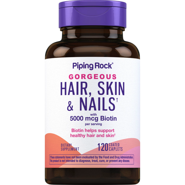 تركيبة العناية بالشعر، والبشرة، والأظافر، مع بيوتين 5000 ميكرو 120 كبسولة PipingRock Ultra Hair, Skin & Nails (Best Before 01-11-2026)