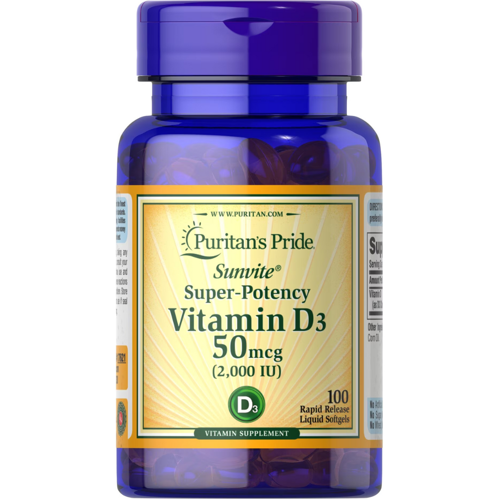 فيتامين د3 2000 وحدة 100 حبة Puritan's Pride Vitamin D3 (Best Before 01-01-2027)