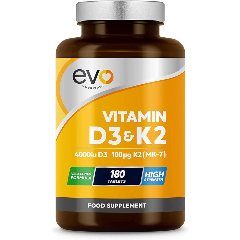 فيتامين د3 + ك2 4000 وحدة مع ك2 100 مكجم 180 قرص EVO NUTRITION Vitamin D3 & Vitamin K2 (MK7) (Best Before 01-03-2027)