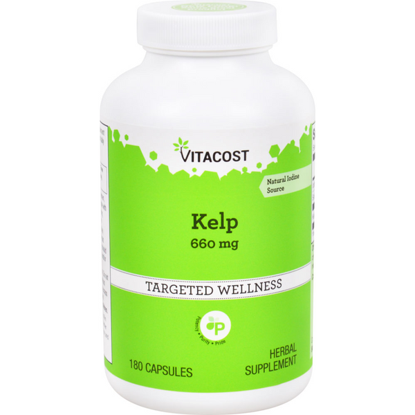 اعشاب البحر 660 ملغم بتركيز عالي من اليود 400 ميكرو 180 كبسولة Vitacost Kelp (Best Before 01-02-2026)