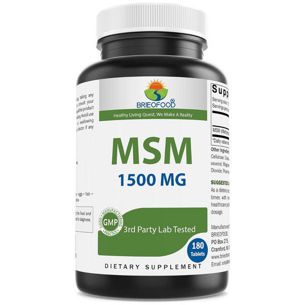 مثيل سيمفونيل ميثان 1500 ملجم 180 قرص Brieofood MSM Methylsulfonylmethane (Best Before 01-02-2026)