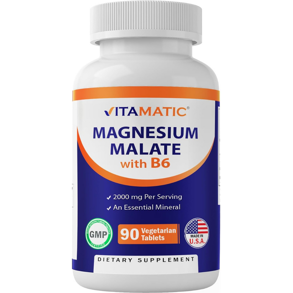 مغنيسيوم ماليت بالقوة القصوى 300 ملجم مع فيتامين ب6 90 قرص Vitamatic Magnesium Malate (Best Before 01-09-2026)