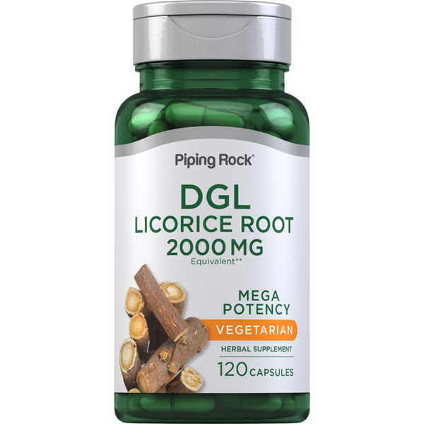 مستخلص عرق سوس منزوع الجليسيريزين يعادل 2000 ملجم 120 كبسولة PipingRock DGL Licorice Root Mega Potency (Deglycyrrhizinated) Non-GMO (Best Before 01-05-2027)