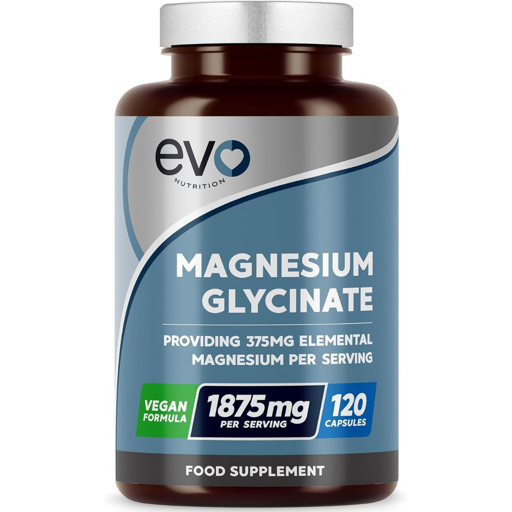 مغنسيوم جلايسينيت 187.5 ملغم 120 كبسولة EVO NUTRITION Magnesium Glycinate High Strength for Maximum Bioavailability (Best Before 01-07-2027)