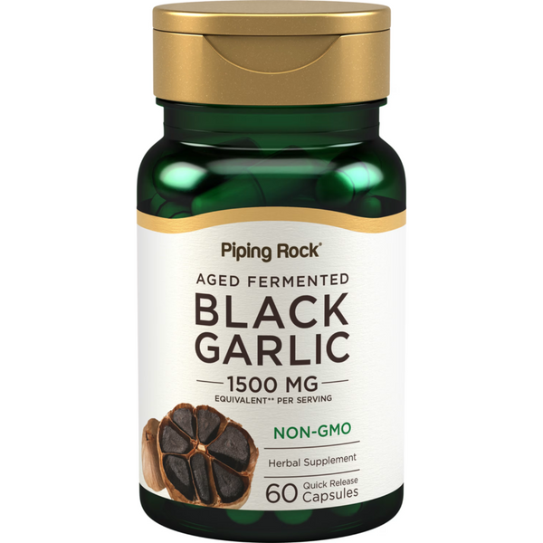 خلاصة ثوم أسود معتق مخمر يعادل 750 ملجم 60 كبسولة PipingRock Black Garlic Non-GMO (Best Before 01-04-2027)