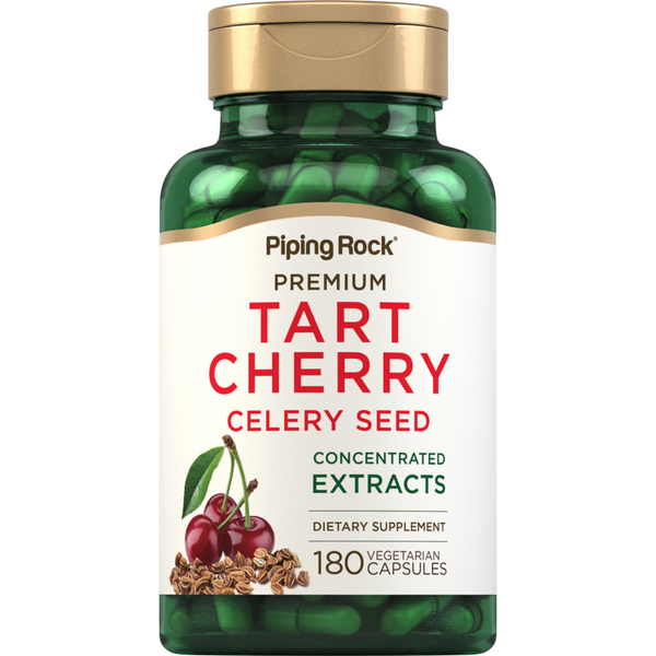 خلاصة كرز حامض يعادل 1000 ملغم + خلاصة بذور الكرفس تعادل 480 مجم 180 كبسولة PipingRock Premium Tart Cherry + Celery Seed Non-GMO (Best Before 01-12-2026)