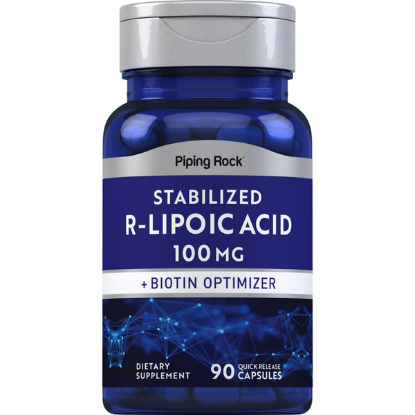 آر-ألفا ليبويك أسيد 100 ملجم مع بيوتين 150 مكجم 90 كبسولة PipingRock R-Alpha Lipoic Acid (Stabilized) Na-RALA Non-GMO (Best Before 01-04-2027)