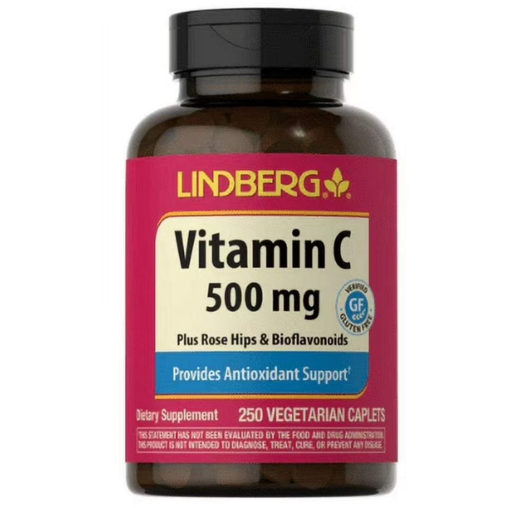 فيتامين سي 500 ملجم مع بيوفلافونويد وثمر الورد 250 كبسولة Lindberg Vitamin C with Rose Hips and Bioflavonoids (Non-GMO) (Best Before 01-12-2026)