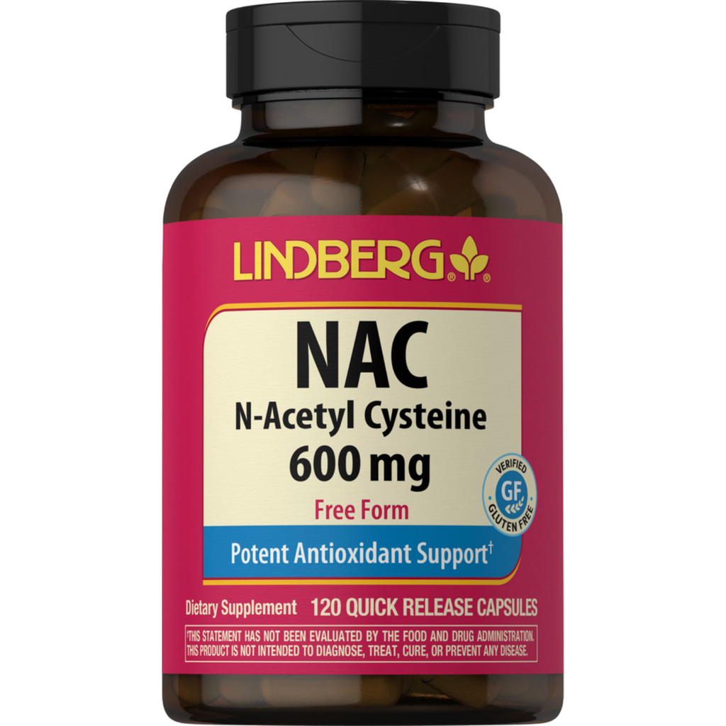 ن اسيتيل سيستين 600 ملغم 120 كبسولة Lindberg N-Acetyl Cysteine (NAC) Non-GMO (Best Before 01-02-2027)