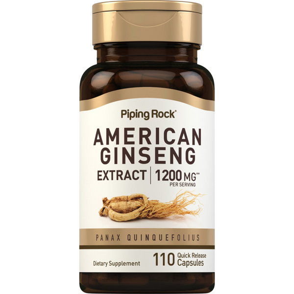 خلاصة جنسينغ امريكي يعادل 600 ملجم 110 كبسولة PipingRock American Ginseng Extract Non-GMO (Best Before 01-06-2027)