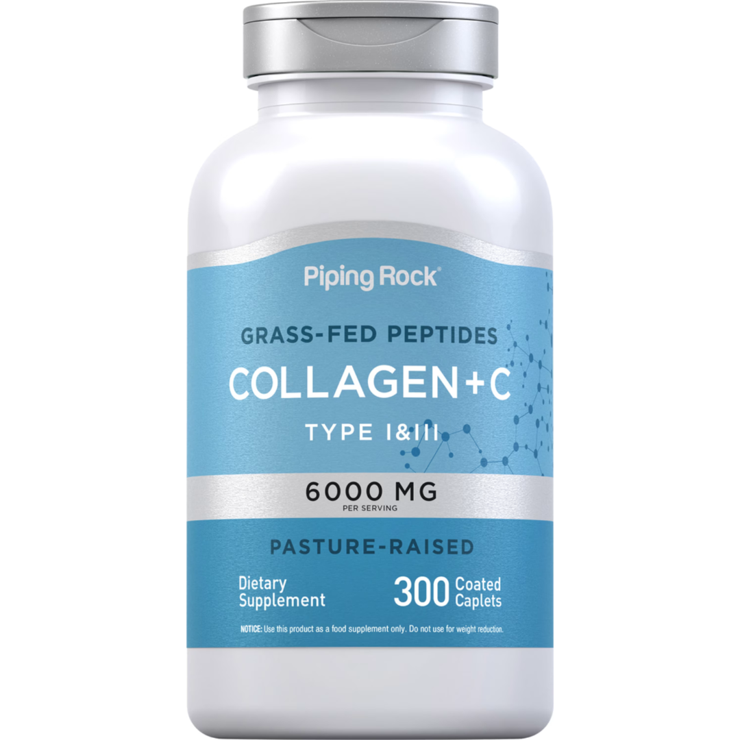 كولاجين بيبتايد هايدرولايزد النوعين الاول والثالث 1000 ملغم وفيتامين سي 300 قرص PipingRock Collagen Type I & III Non-GMO (Best Before 01-03-2027)