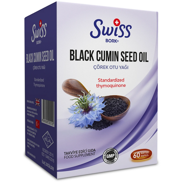 زيت الحبة السوداء (حبة البركة) بالقوة المضاعفة، 1200 ملجم 60 حبة (منتج تركي) Swiss Bork Black Cumin Seed Oil (Best Before 01-07-2027)