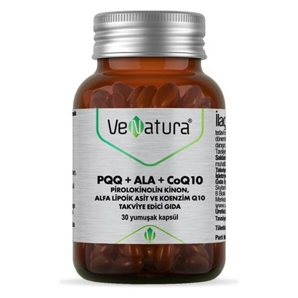 بي كيو كيو 20 ملغم + انزيم كيو 10 100 ملغم + حمض الفا ليبويك 100 ملغم 30 حبة (منتج تركي) Venatura PQQ, Alpha Lipoic Acid and CoQ10 (Best Before 01-09-2028)