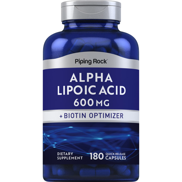 حمض ألفا ليبويك 600 ملجم مع البيوتين 600 مكجم 180 كبسولة PipingRock Alpha Lipoic Acid + Biotin Non-GMO (Best Before 01-01-2026)