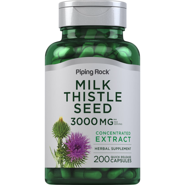 خلاصة حليب الشوك تعادل 1000 ملغم 200 كبسولة PipingRock Milk Thistle Seed Extract Non-GMO (Best Before 01-04-2027)
