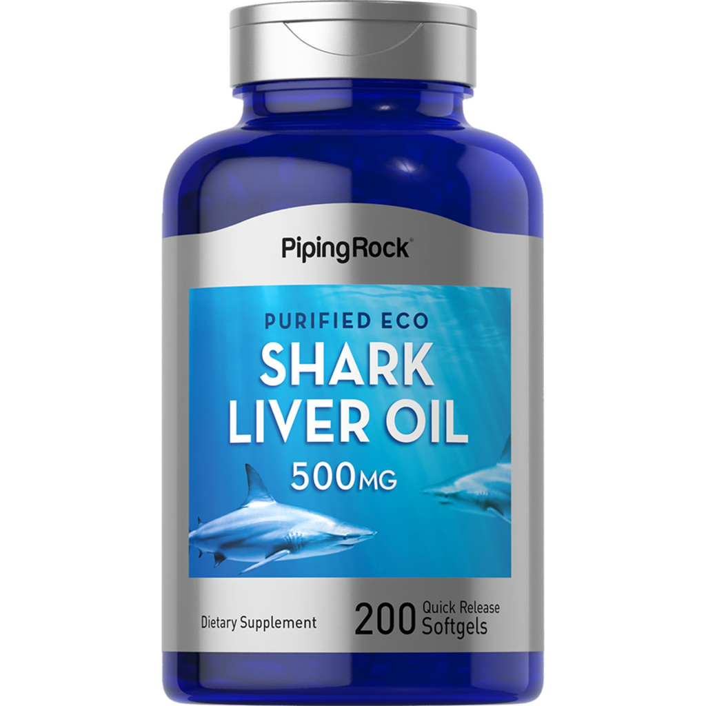 زيت كبد سمك القرش نقي 500 ملجم 200 حبة PipingRock PURIFIED ECO Shark Liver Oil 20% Alkoxyglycerols (Best Before 01-09-2026)