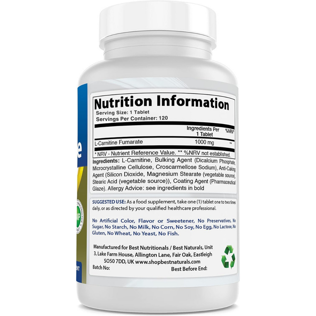 ل كارنتين 1000 ملجم 120 قرص Best Naturals L-Carnitine (Best Before 01-08-2027)