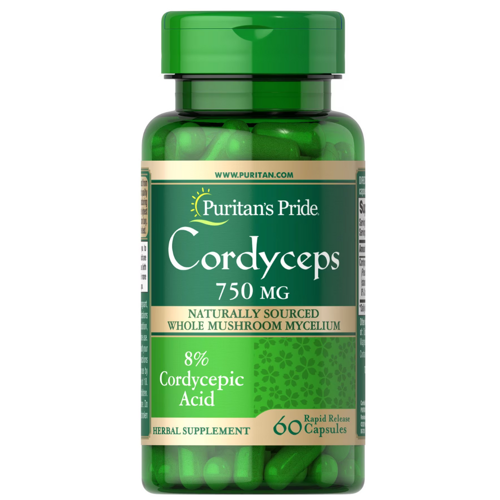 خلاصة فطر كورديسيبس الأفضل 750 ملجم 8% حمض الكورديسيبيك 60 كبسولة Puritan's Pride Cordyceps Mushroom 8% Cordycepic Acid (Best Before 01-04-2025)