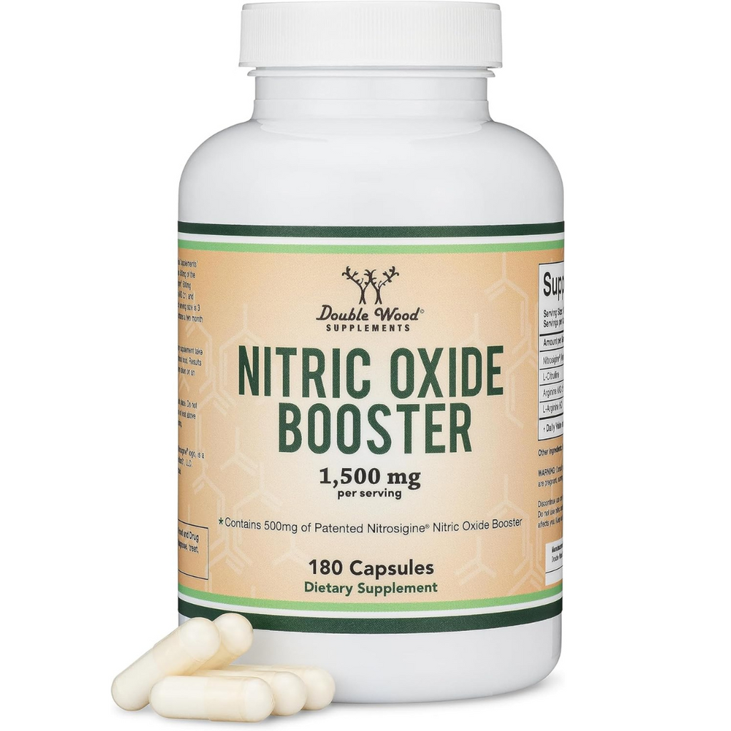 معزز أوكسيد النتريك الطبيعي 500 ملجم 180 كبسولة Double Wood Supplements Nitric Oxide Booster with Nitrosigine (Best Before 01-05-2025)
