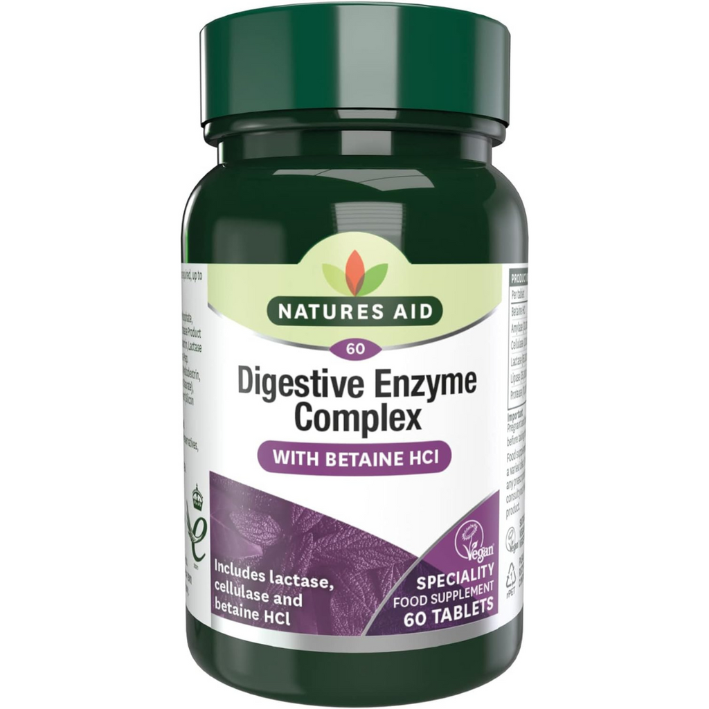 انزيمات هاضمة مع دعم حمض المعدة 60 قرص Natures Aid Digestive Enzyme Complex with Betaine Hydrochloride (Best Before 01-10-2025)