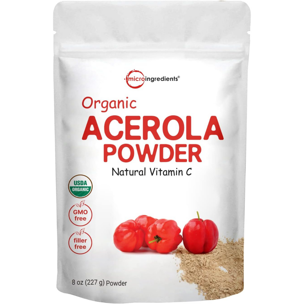 فيتامين سي طبيعي 100% من الكرز الهندي 227 غرام Micro Ingredients Organic Acerola Cherry Powder Natural Organic Vitamin C (Best Before 19-04-2025)
