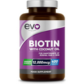 بيوتين فائق (فيتامين ب7) | 12,000 مكجم | بزيت جوز الهند | 400 كبسولة | EVO Nutrition