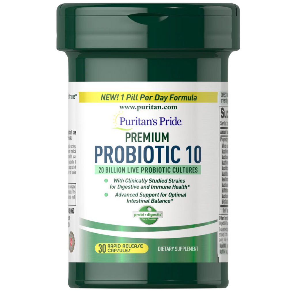 بروبيوتك (بكتيريا نافعة) 20 مليار 10 سلالات 30 كبسولة Puritan's Pride Premium Probiotic 10 (Best Before 01-01-2026)