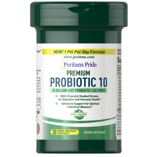 بروبيوتك (بكتيريا نافعة) 20 مليار 10 سلالات 30 كبسولة Puritan's Pride Premium Probiotic 10 (Best Before 01-01-2026)