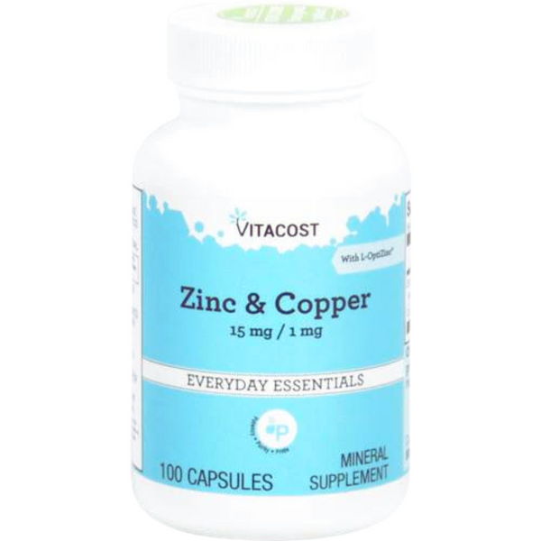زنك ميثيونين 15 ملجم و نحاس 1 ملغم 100 كبسولة Vitacost Zinc (OptiZinc methionine) & Copper (Best Before 01-06-2025)