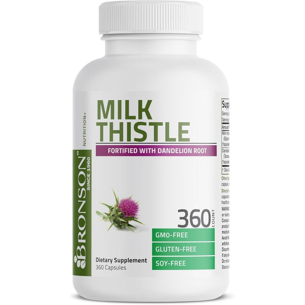 خلاصة حليب الشوك تعادل 1000 ملجم مع  خلاصة جذور الهندباء 360 كبسولة Bronson Milk Thistle + Dandelion Root (Best Before 01-02-2027)